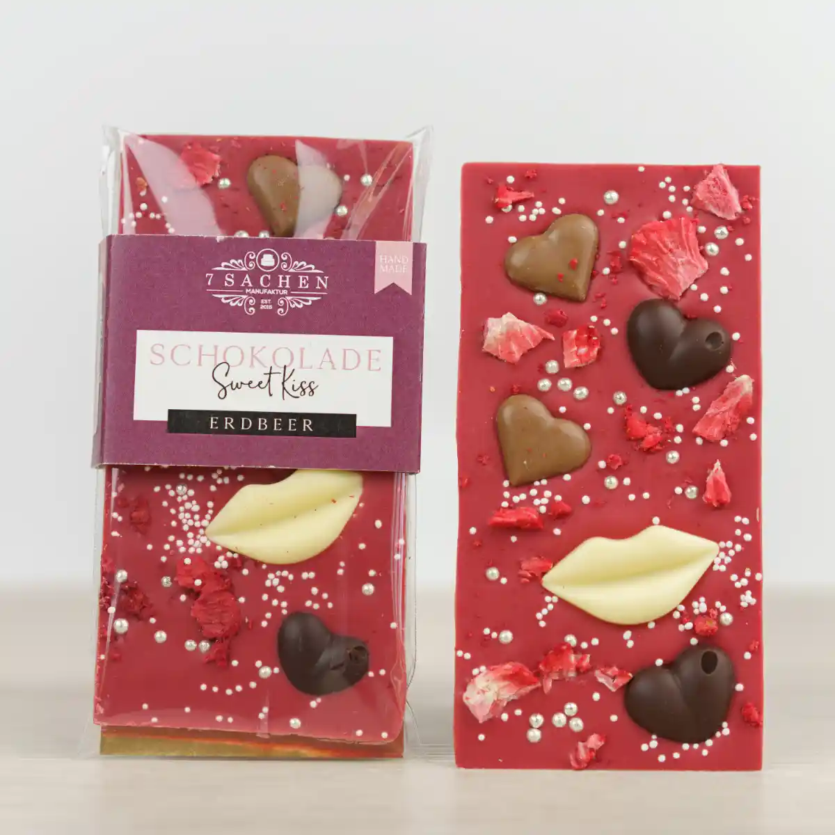 Sweet Kiss – Erdbeerschokolade mit Herzdekor – 7 Sachen Manufaktur