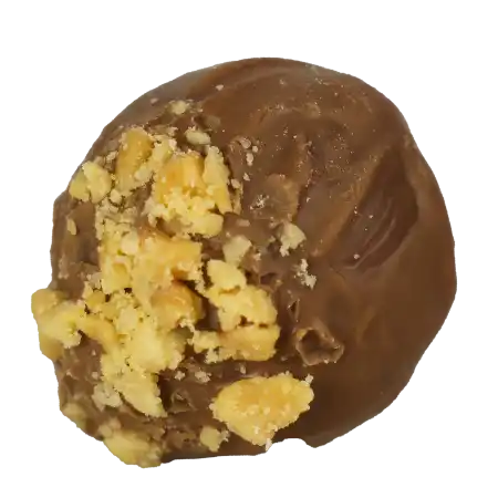 Blaubeer-Erdnuss-Praline mit weißer Schokolade aus der 7 Sachen Manufaktur